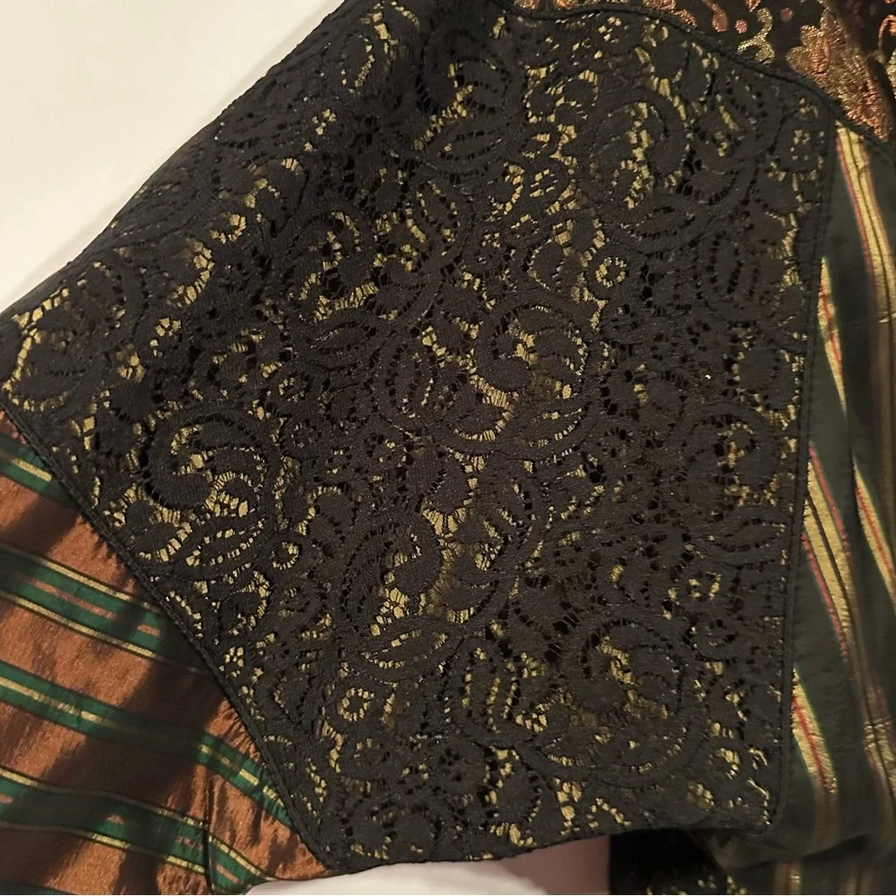 VTG Susan Bristol Patchwork Blazer Jacket Size S Mixed Media Velvet Lace Brocade
